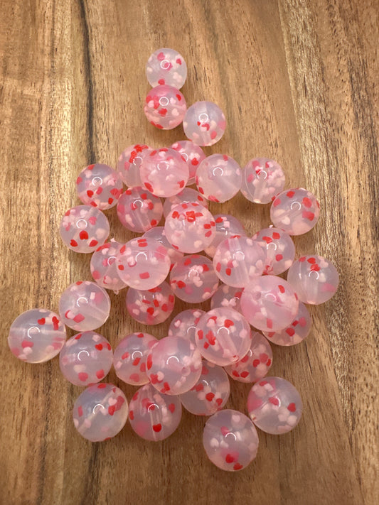 Pink & Red Hearts- Confetti Silicone Bead 15mm