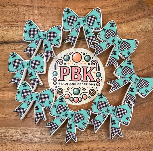 Turquoise Checkered Bow - EXCLUSIVE TO PBK- Silicone Focal Bead