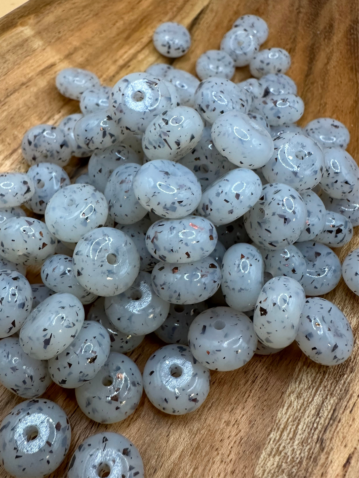 Clear & Black- Speckle Silicone Bead Abacus 14mm