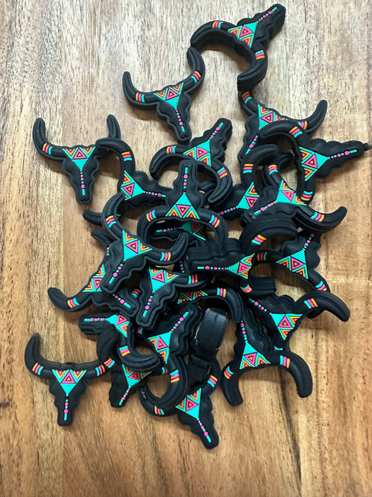 Aztec Bull Skull-  Silicone Focal