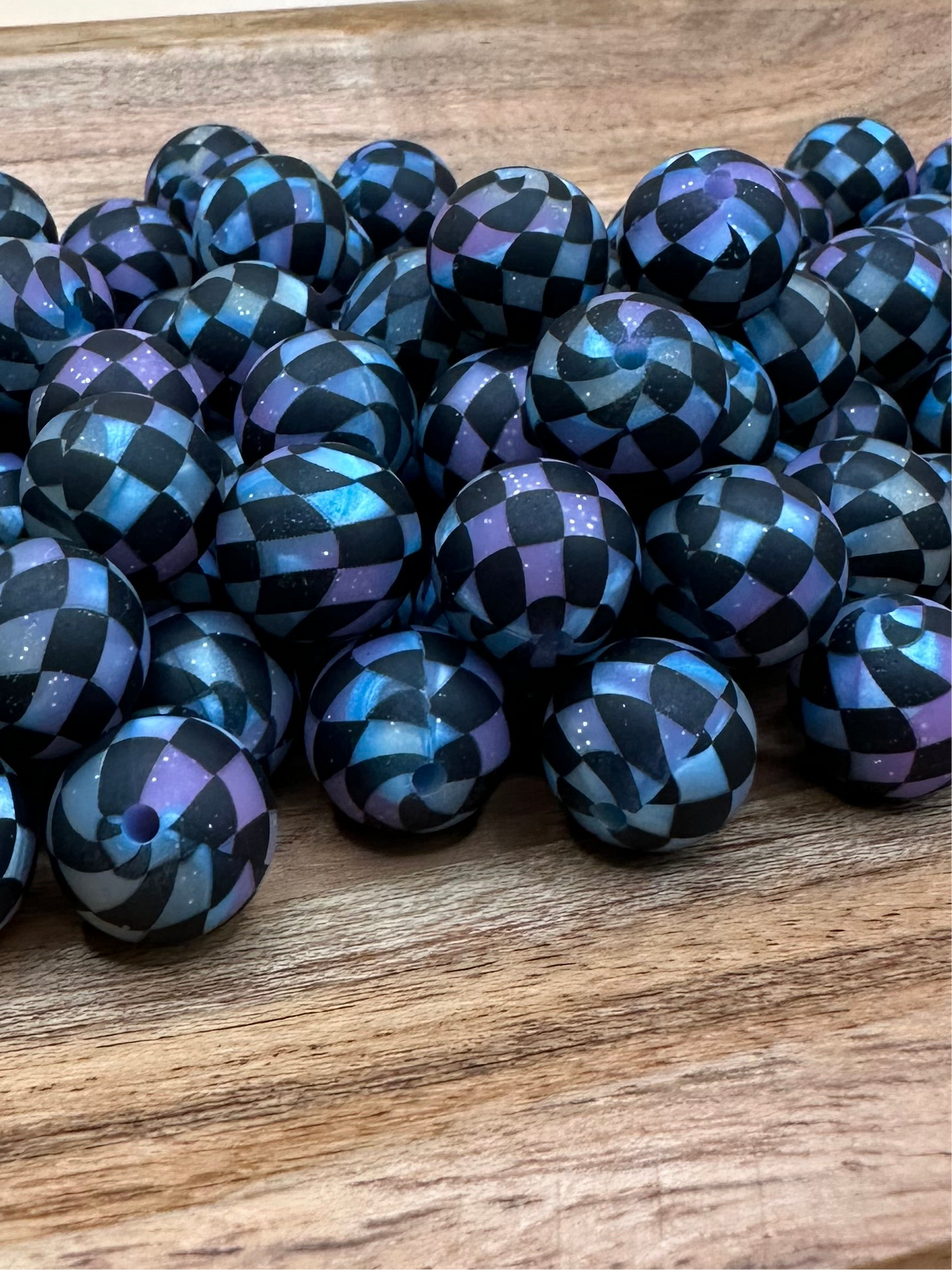 Mermaid Glitter Checkered- Print Silicone Bead 15mm