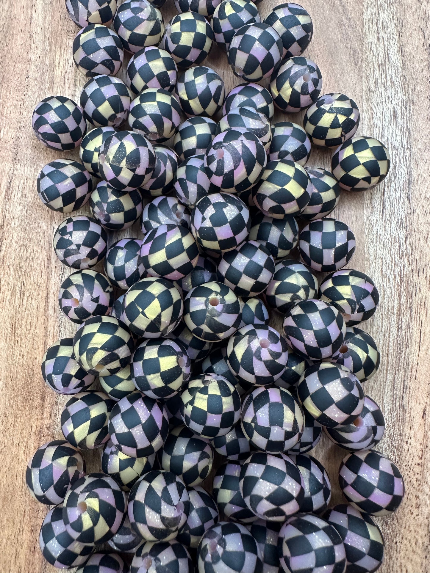 Fire Glitter Checkered- Print Silicone Bead 15mm