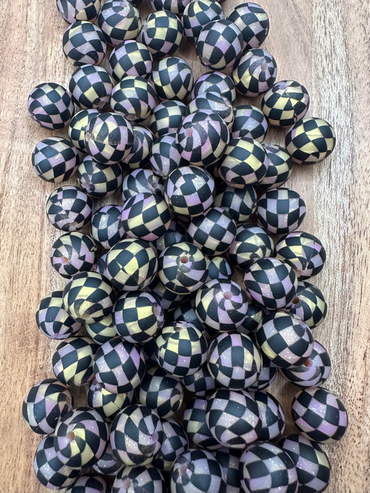 Fire Glitter Checkered- Print Silicone Bead 15mm