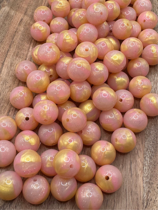 Pink & Gold Liquid Glitter- Silicone Bead 15mm