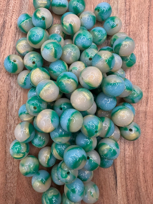Green & Gold Liquid Glitter- Silicone Bead 15mm