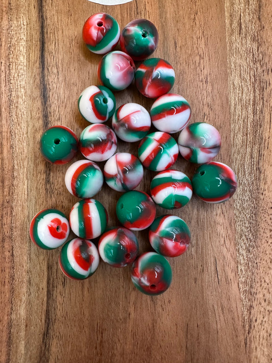 Christmas Swirl Liquid- Silicone Bead 15mm