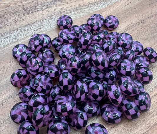 Pink Glitter Checkered Liquid- Silicone Bead Abacus 14mm
