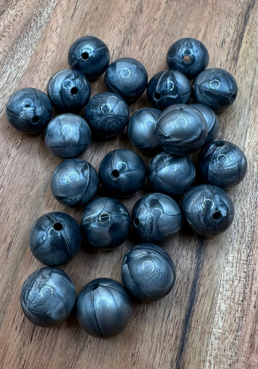 Hematite Marble- Liquid Silicone Bead 15mm