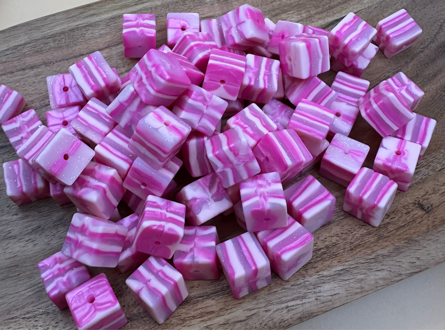 Pink Swirl Cubes- 15mm Beads