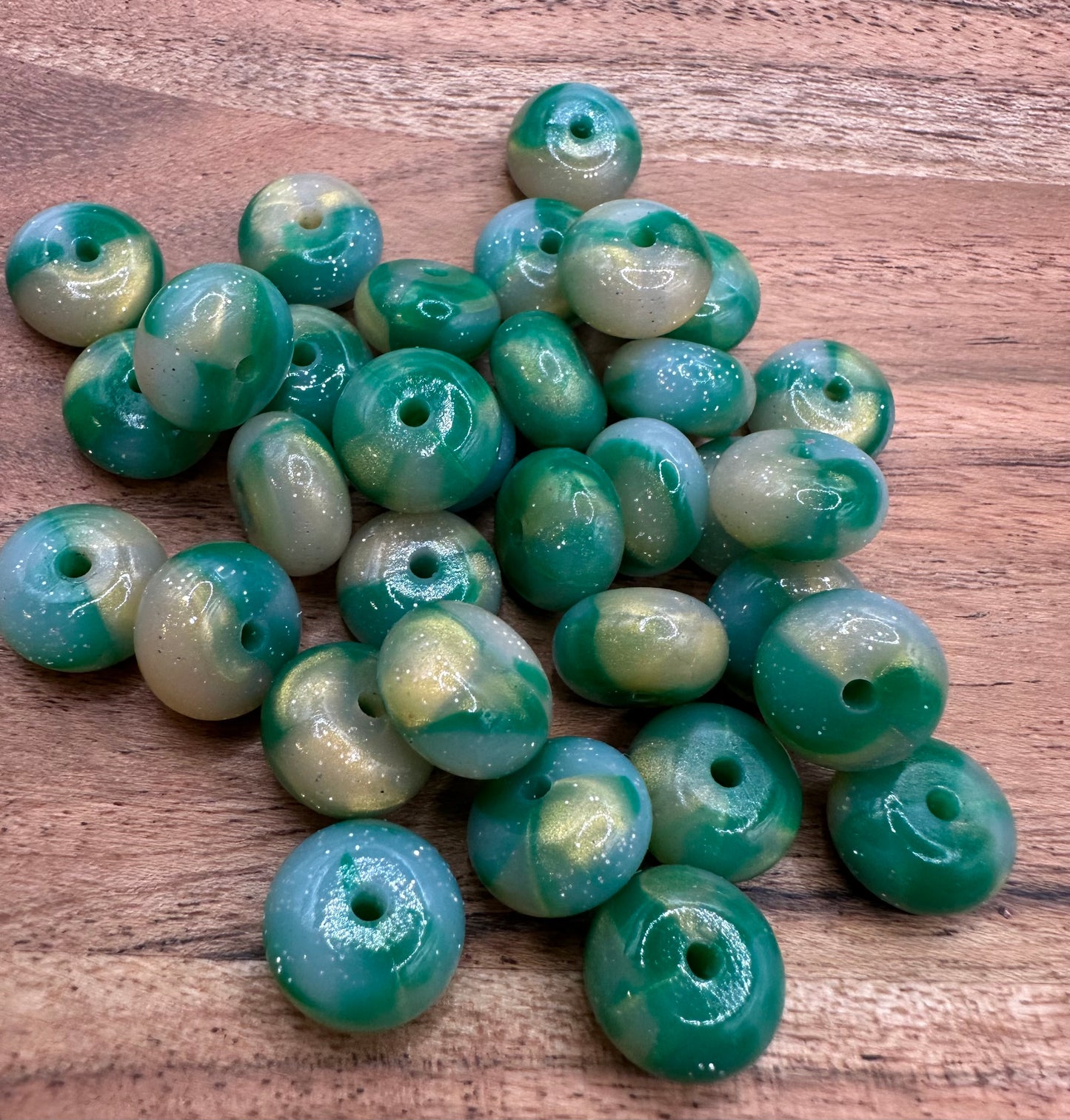 Green & Gold- Silicone Bead Abacus 14mm