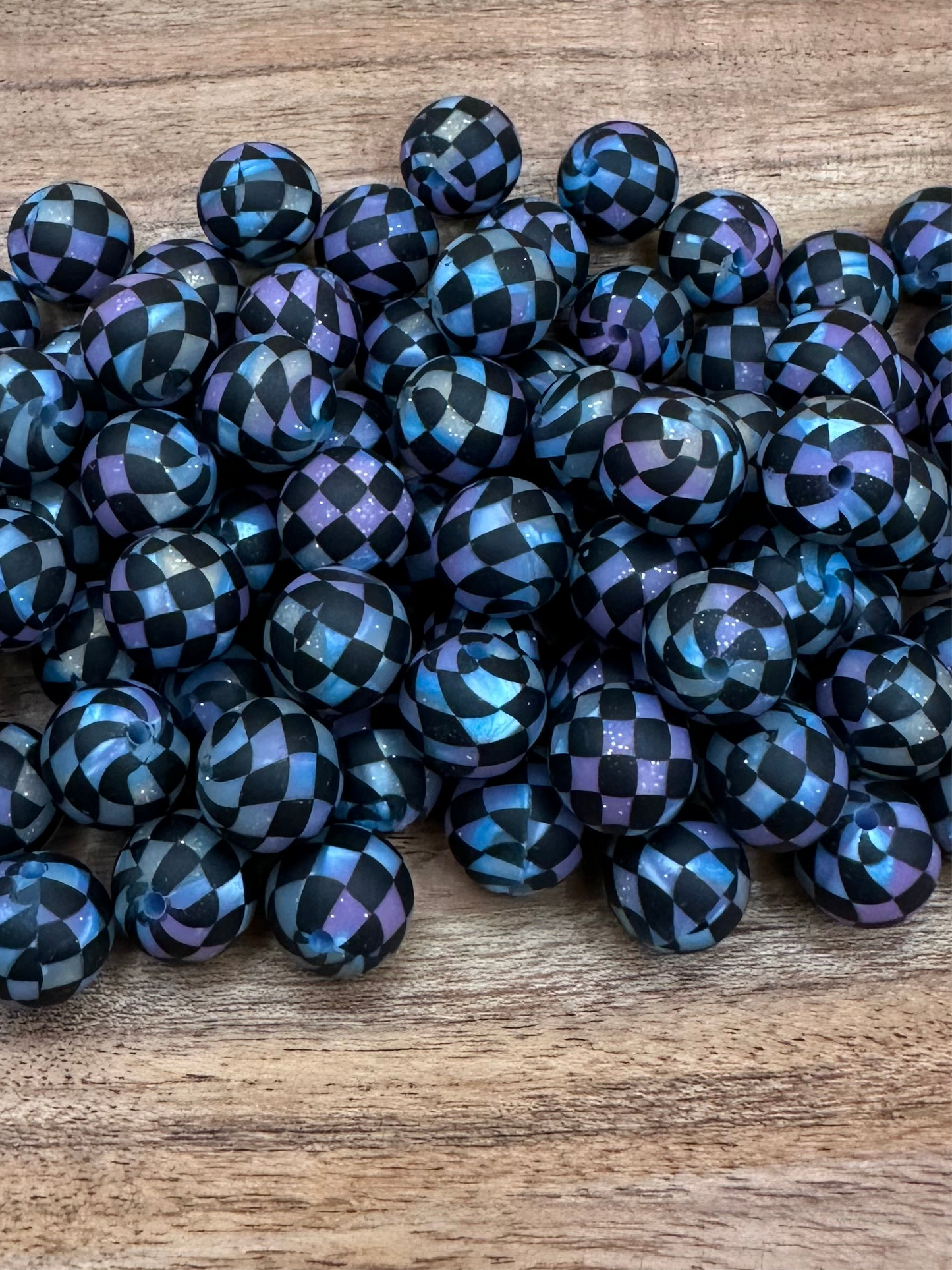 Mermaid Glitter Checkered- Print Silicone Bead 15mm