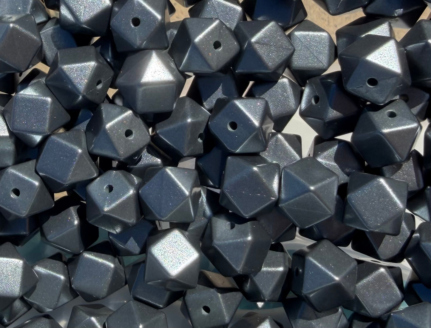 Gray Metallic Shimmer- Hexagon Silicone Bead 15mm