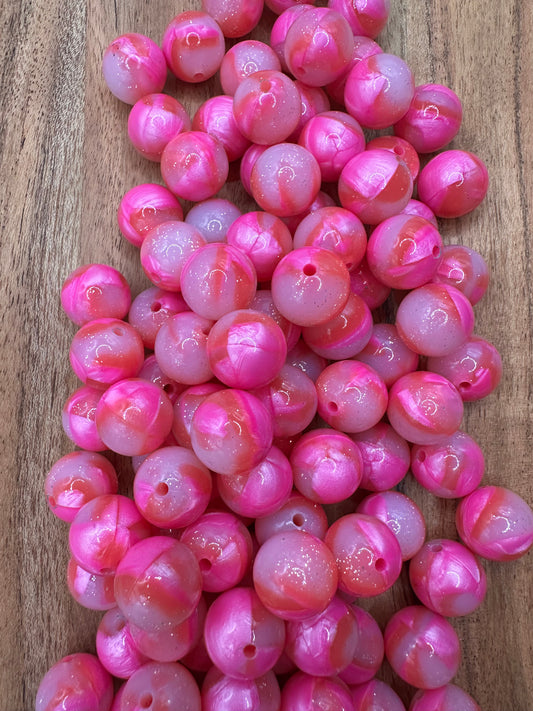 Pink Swirl Liquid Glitter- Silicone Bead 15mm