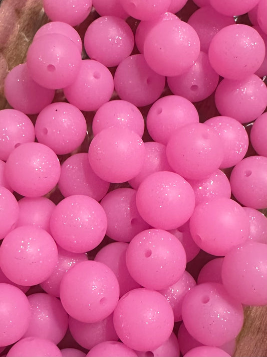 Hot Pink- Glitter Silicone Bead 15mm
