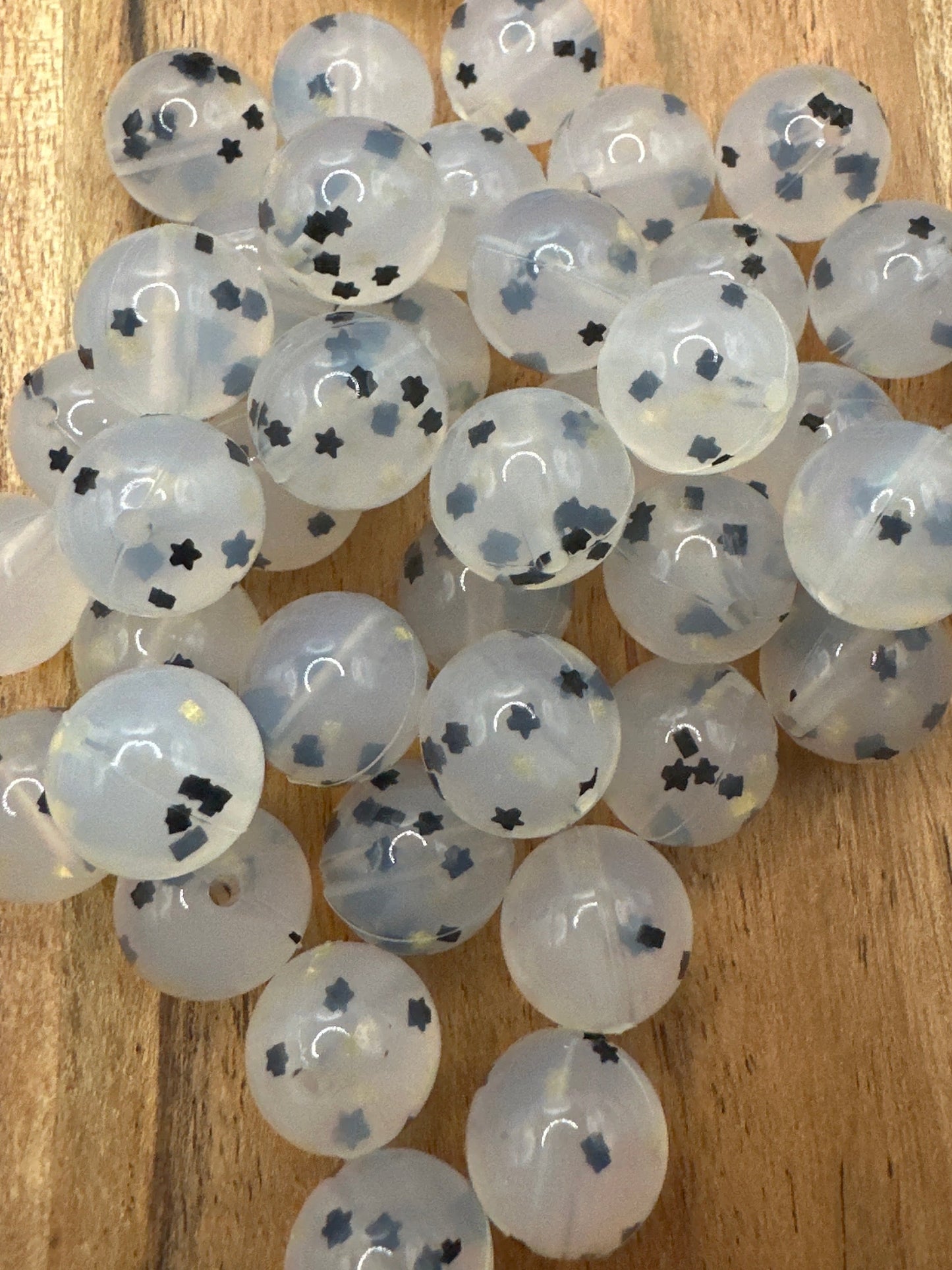 Black & Gold Stars- Confetti Silicone Bead 15mm