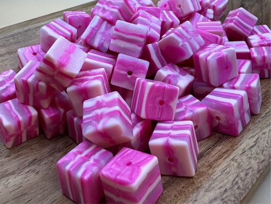 Pink Swirl Cubes- 15mm Beads