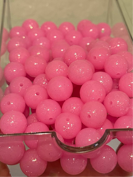 Hot Pink- Liquid Glitter Silicone Bead 15mm