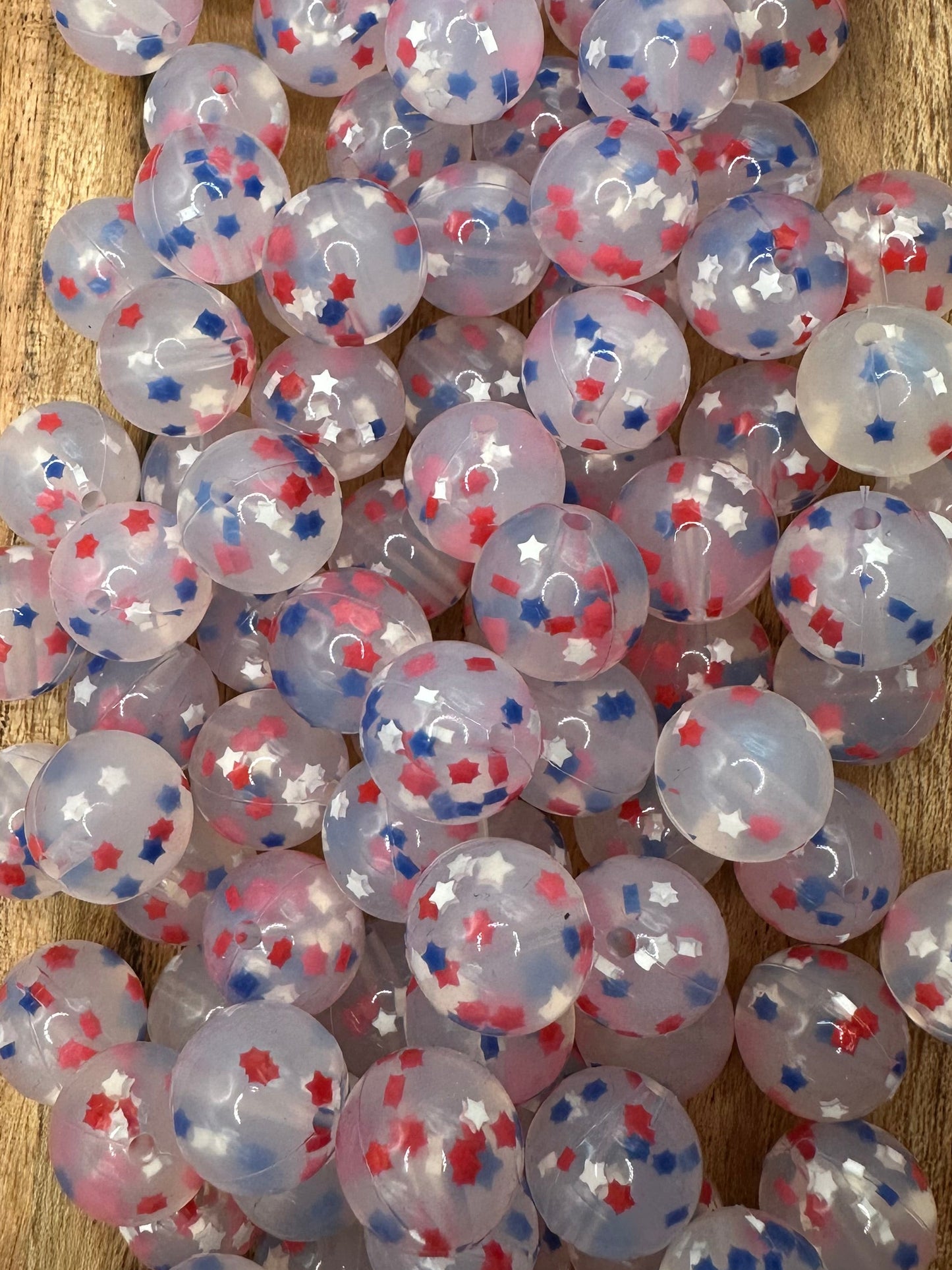 Red, White & Blue Stars- Confetti Silicone Bead 15mm
