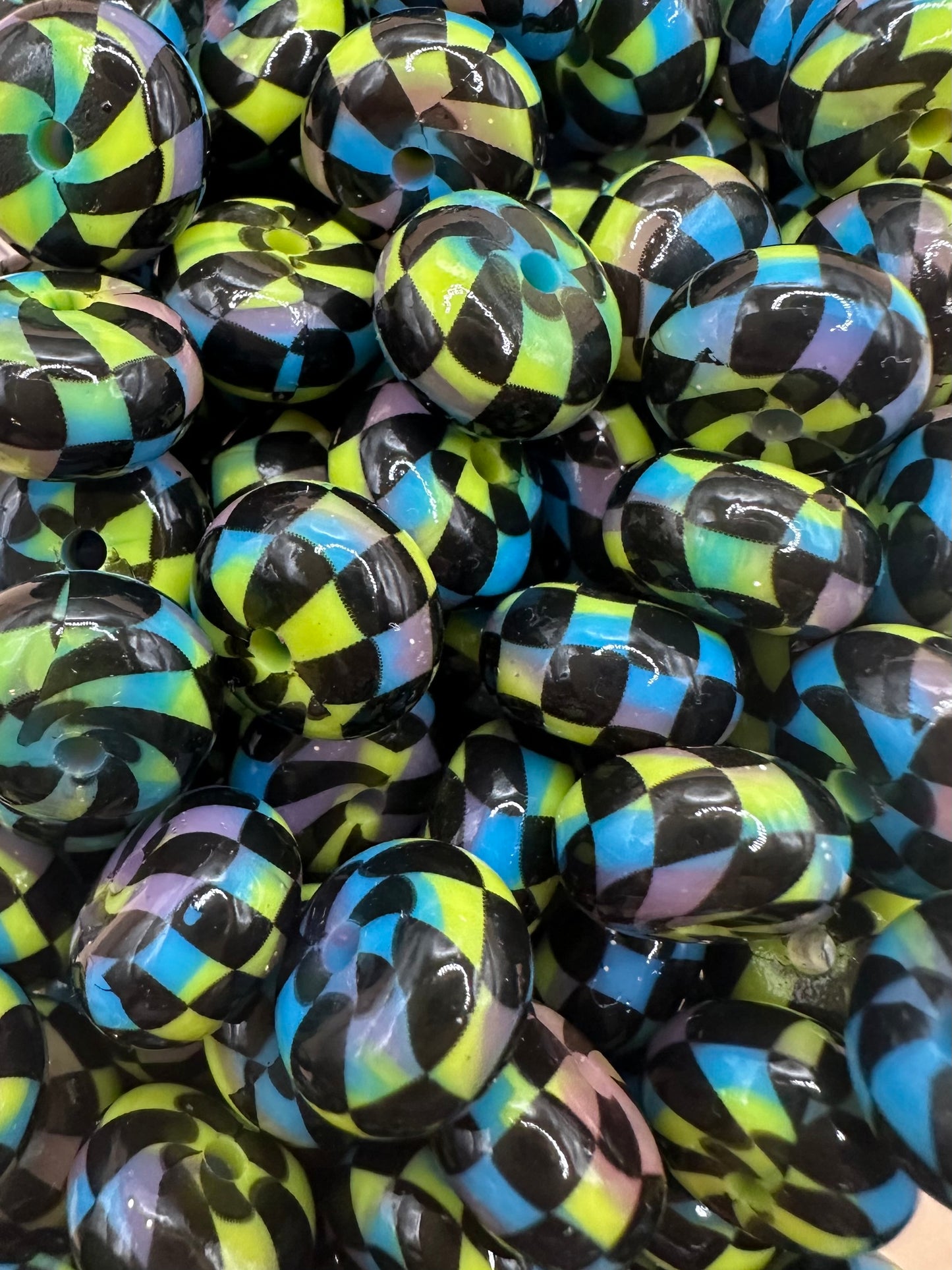 Electric Swirl Checkered Liquid- Silicone Bead Abacus 14mm