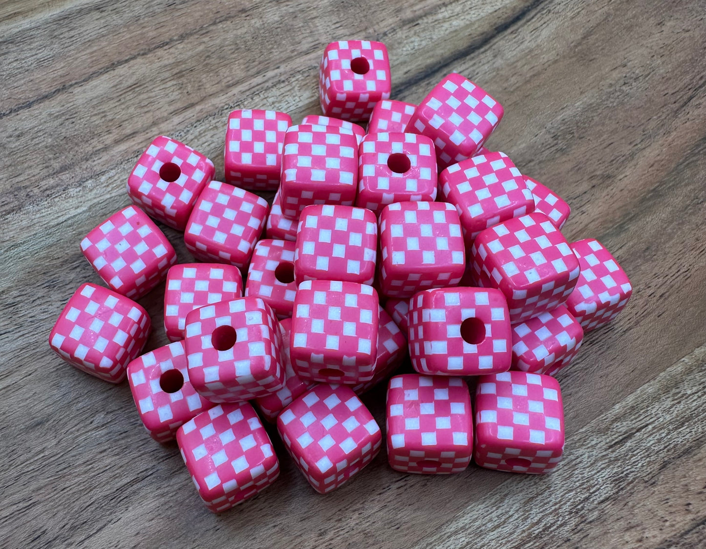 Hot Pink Acrylic Checkered Cubes- Speciality Beads