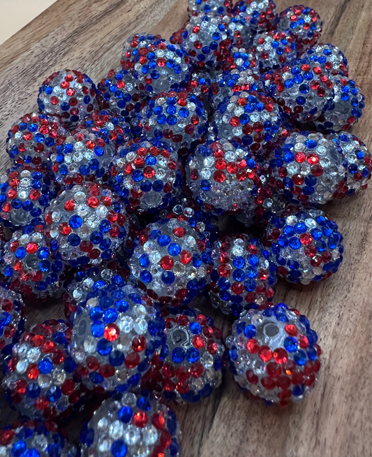 Red, White, and Blue- Rhinestone Acrylic 20mm