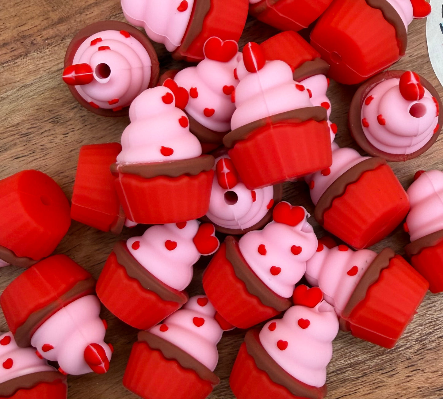 Cupcake with Hearts- Silicone Focal Bead
