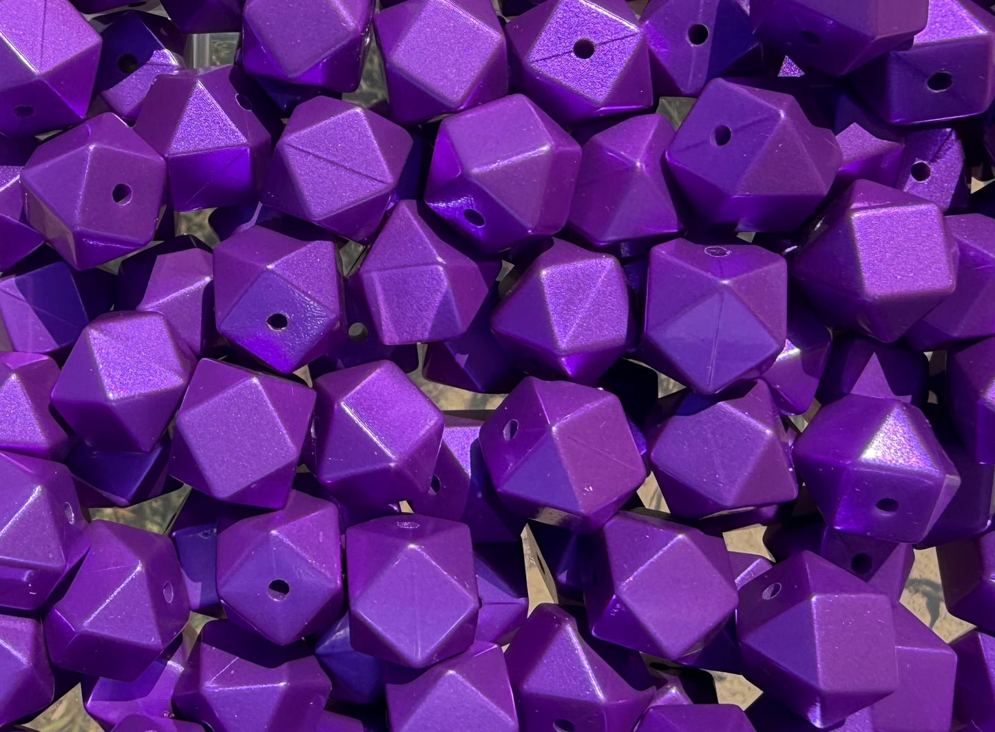 Dark Purple Shimmer-  Hexagon Silicone Bead 15mm