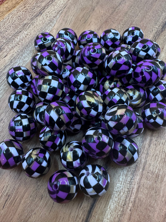 Purple & Gold Swirl Liquid Checkered- Silicone Bead 15mm