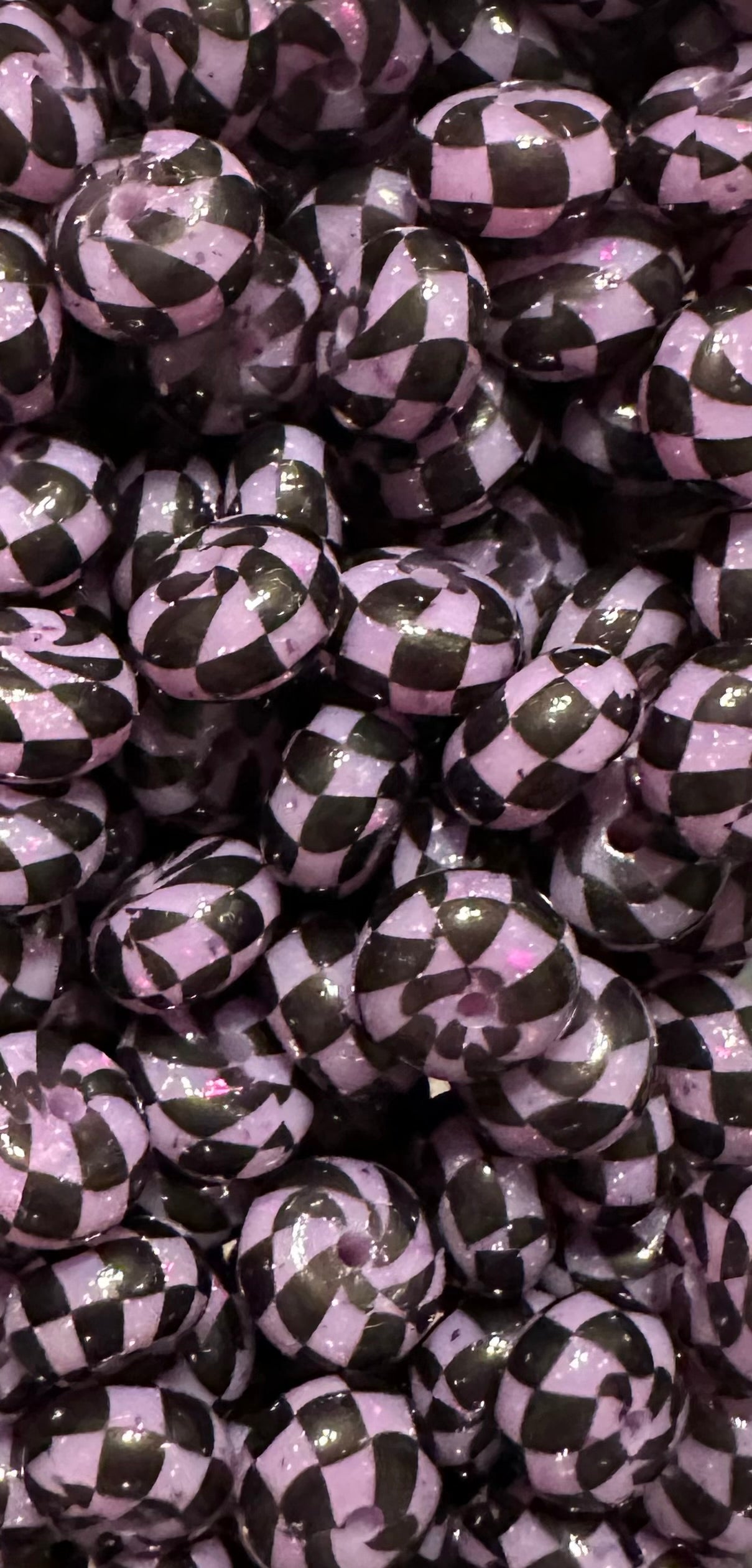 Purple Glitter Checkered Liquid- Silicone Bead Abacus 14mm