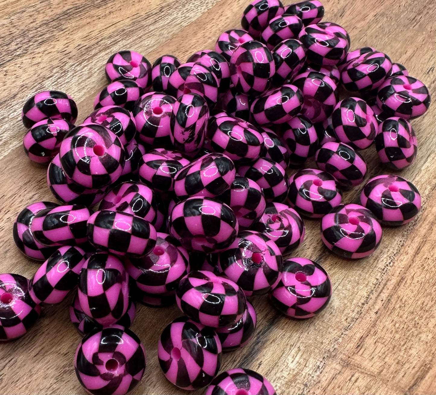 Pink Checkered Liquid- Silicone Bead Abacus 14mm
