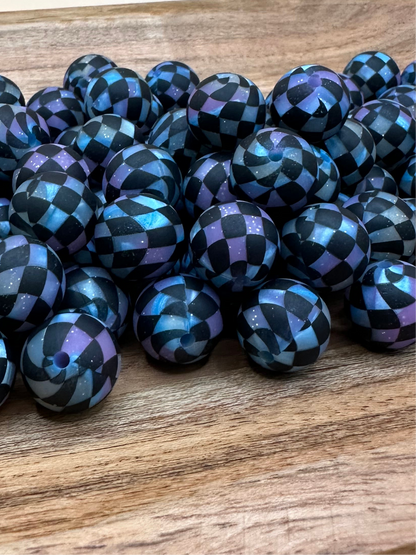 Mermaid Glitter Checkered- Print Silicone Bead 15mm