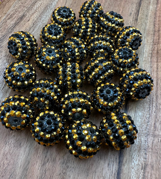 Black & Gold Stripes- Rhinestone Acrylic 20mm