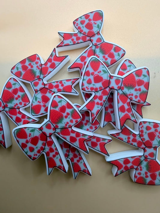 Strawberry Cherries Bow- Silicone Focal Bead
