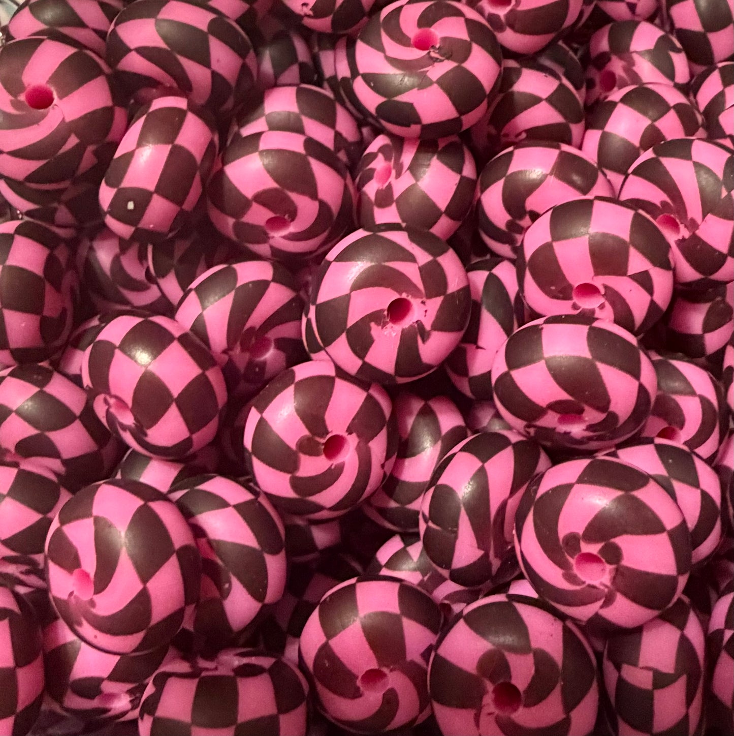 Pink Checkered- Silicone Bead Abacus 14mm