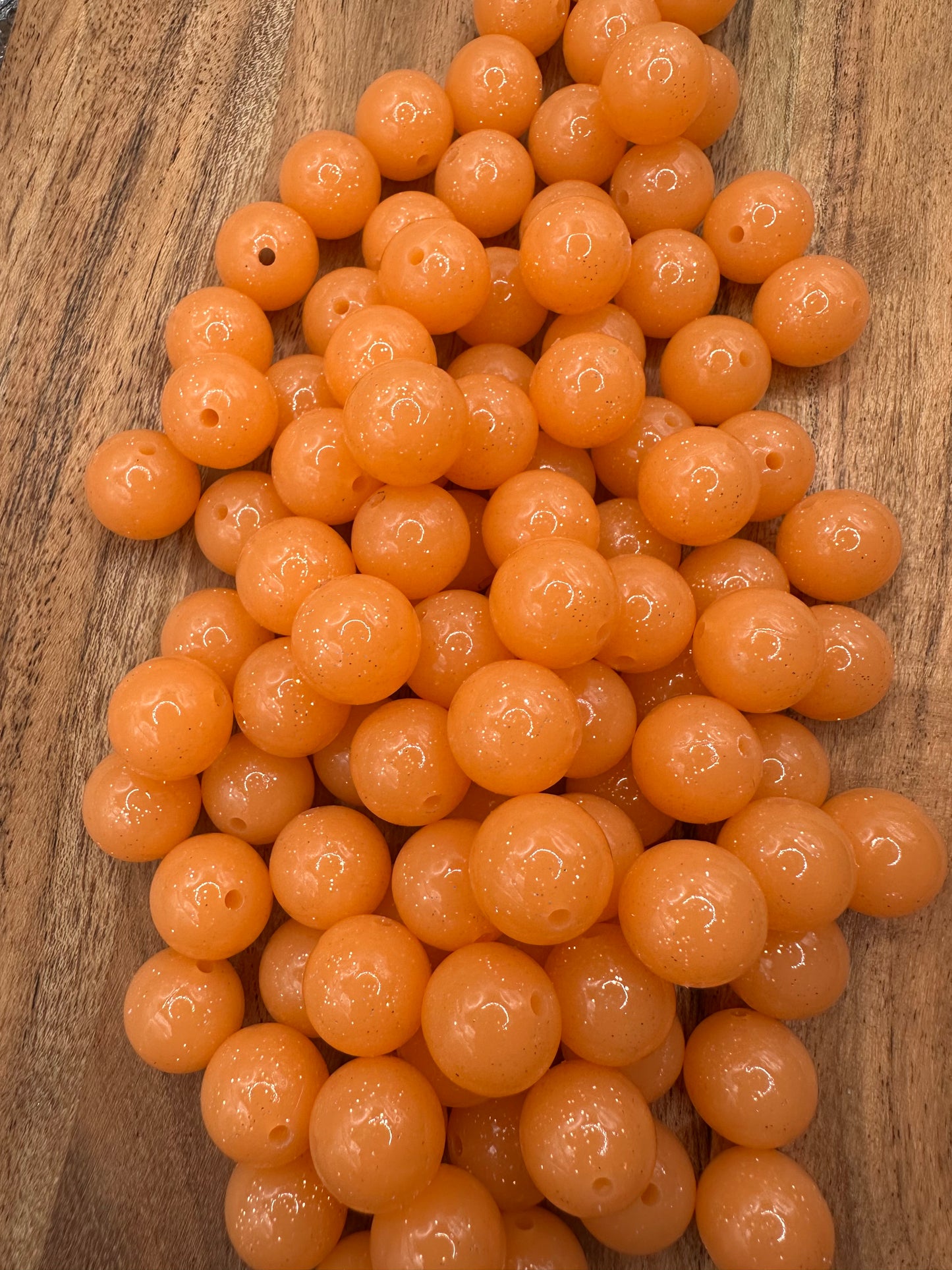 Neon Orange Liquid Glitter- Silicone Bead 15mm