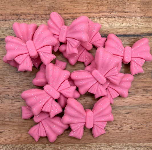 Pink Glitter Bow - Silicone Focal Bead