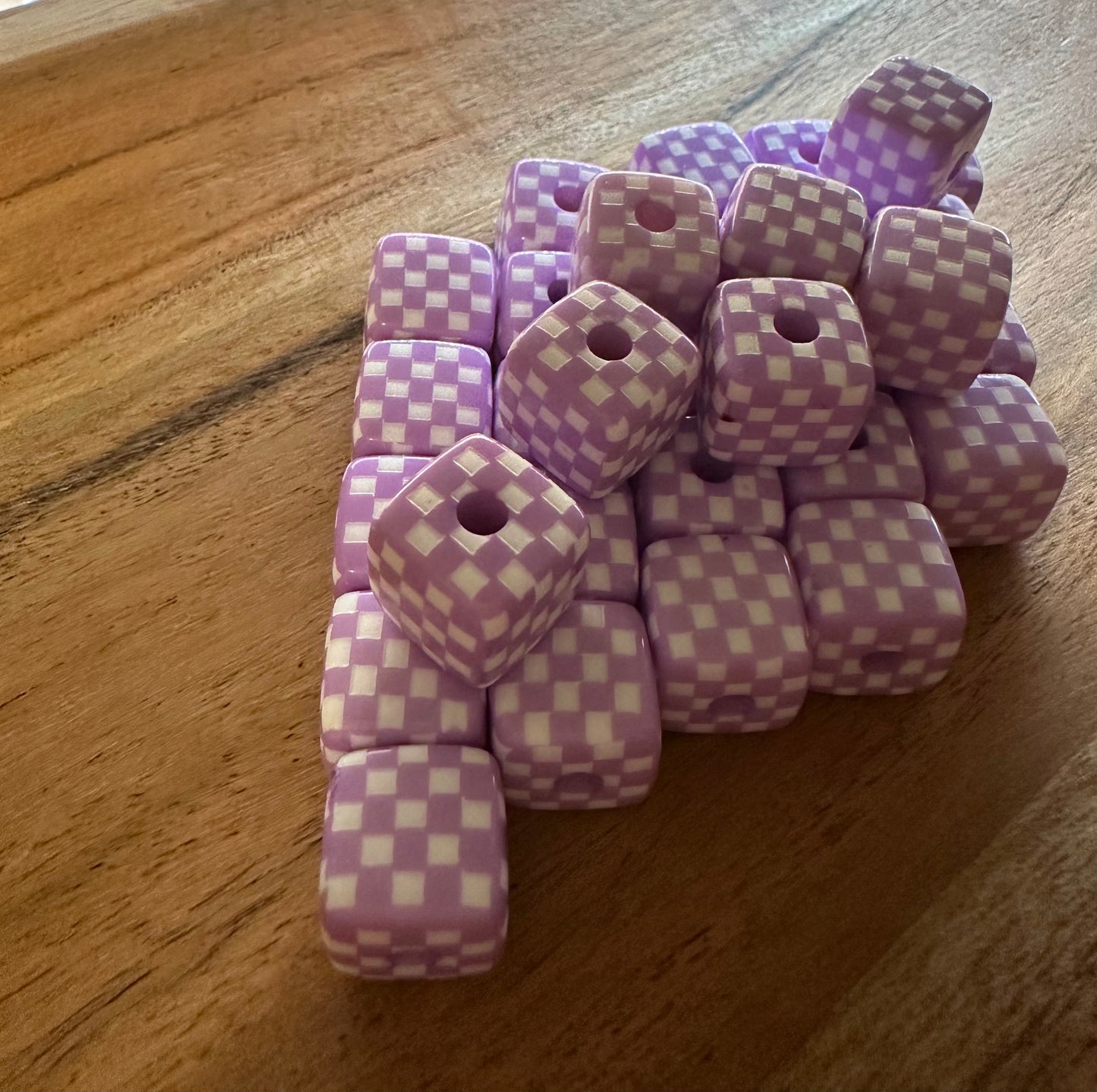 Purple Acrylic Checkered Cubes- Speciality Beads