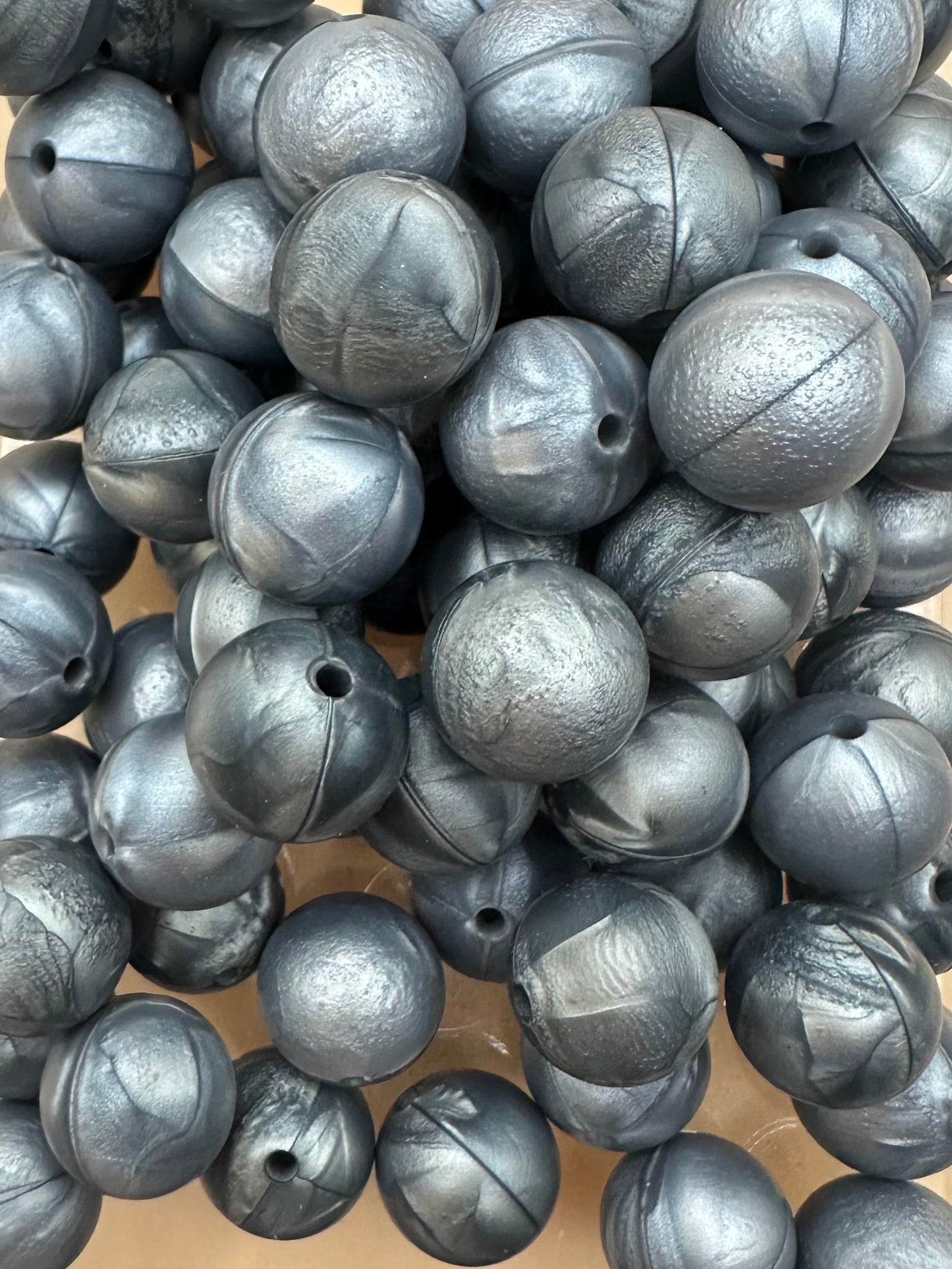 Metallic Silver- Silicone Bead 15mm