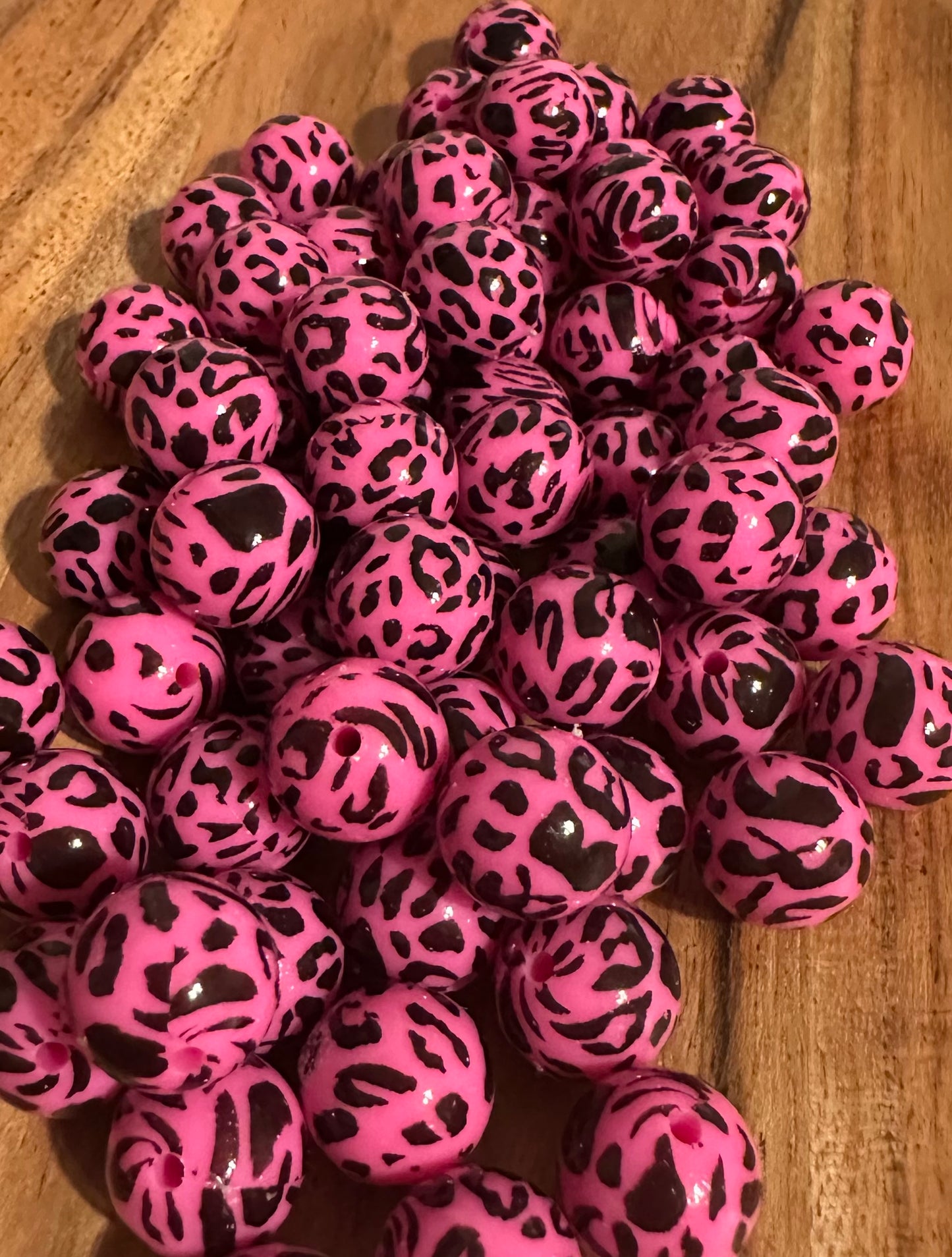 Hot Pink Animal Print -Silicone Bead 15mm