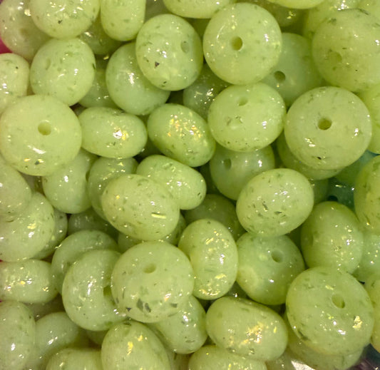 Lime Green- Speckle Silicone Bead Abacus 14mm