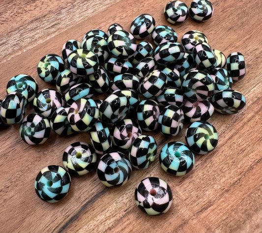 Cotton Candy Swirl Checkered Liquid- Silicone Bead Abacus 14mm
