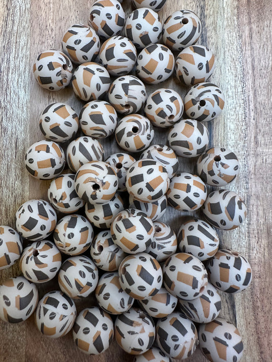 Coffee Print-  Silicone Bead 15mm