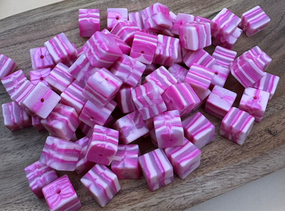 Pink Swirl Cubes- 15mm Beads