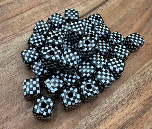 Black Acrylic Checkered Cubes- Speciality Beads