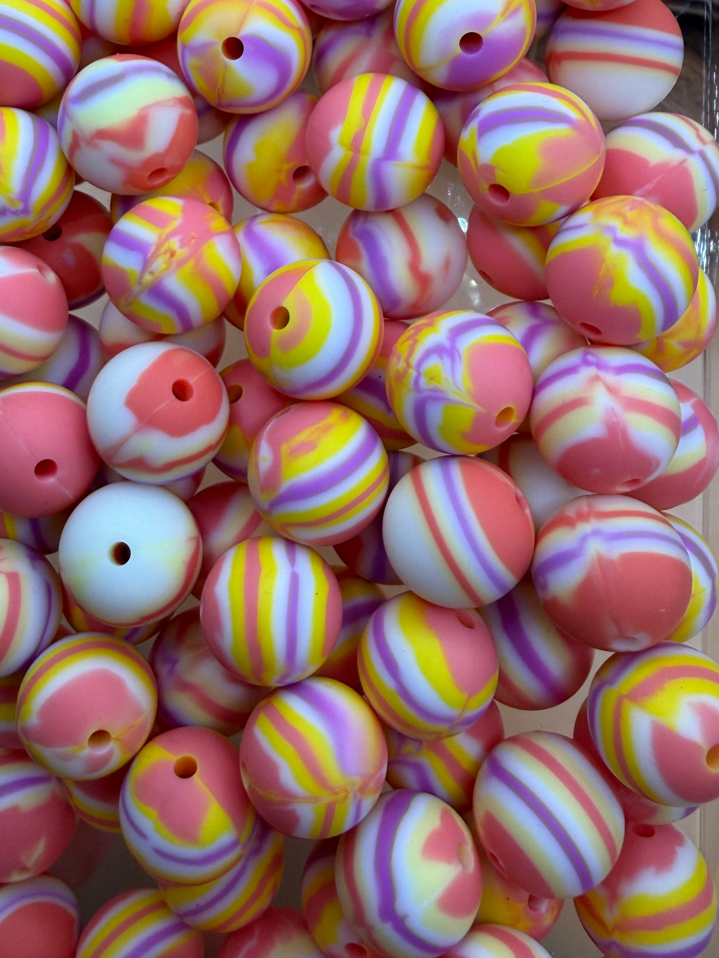 Pink, Yellow, Purple, and Orange Swirl- Silicone Bead 15mm
