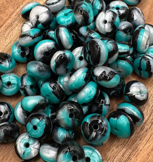 Turquoise & Black Swirl- Liquid Silicone Bead Abacus 14mm