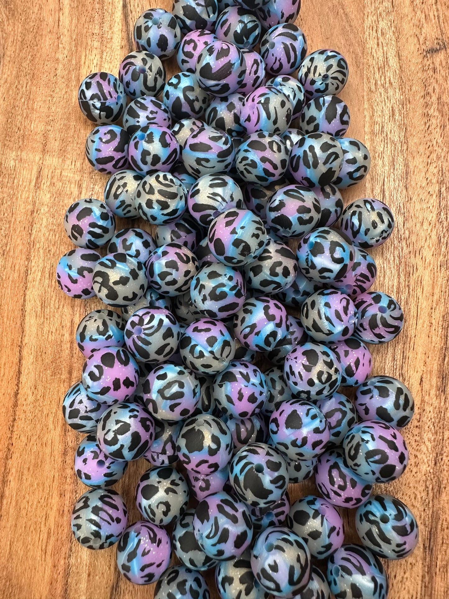 Mermaid Animal Print Glitter Checkered- Print Silicone Bead 15mm