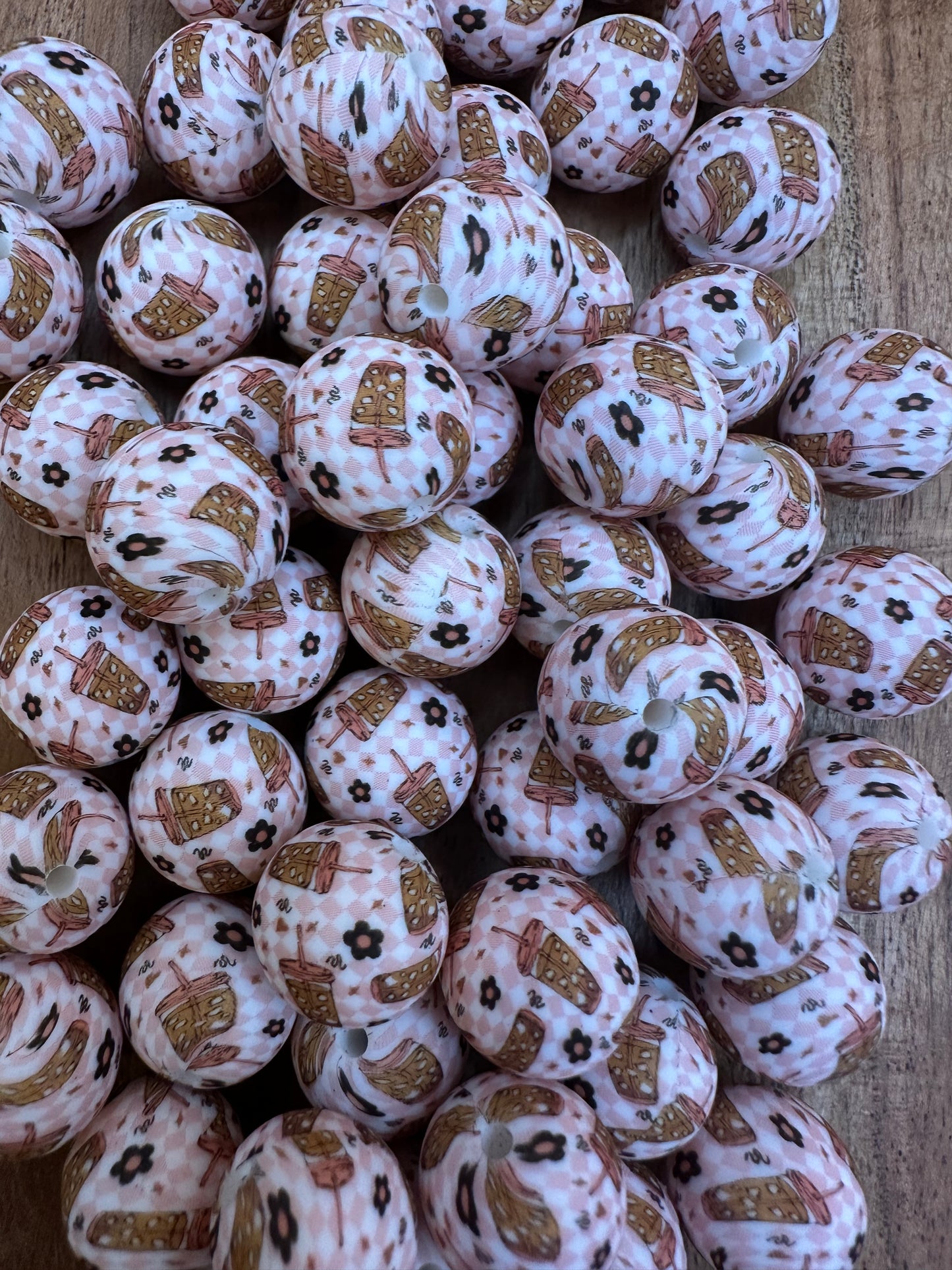 Iced Coffee Print-  Silicone Bead 15mm
