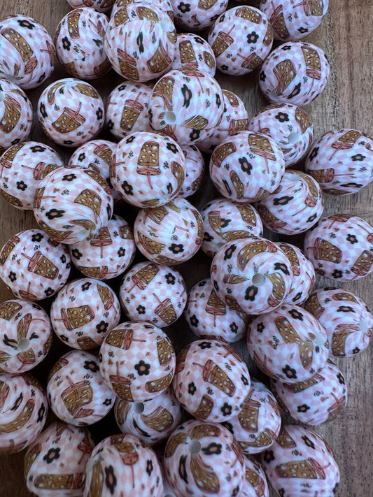 Iced Coffee Print-  Silicone Bead 15mm