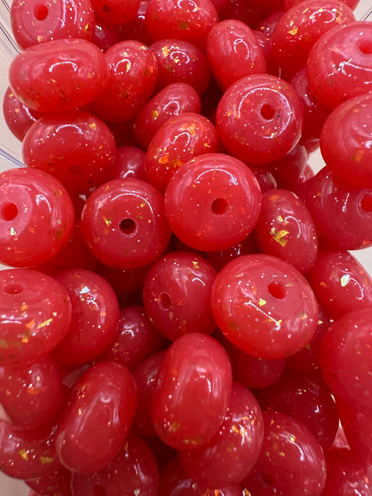 Red & Gold Glitz- Silicone Bead Abacus 14mm